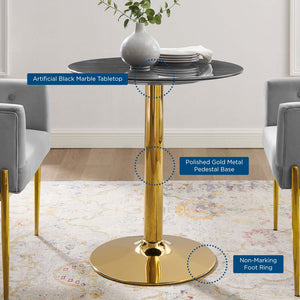 Modway Furniture Verne 28" Artificial Marble Dining Table - Elegant Gold Base, Scratch-Resistant Surface, Mid-Century Style EEI-4746-GLD-BLK