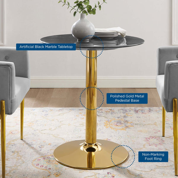 Modway Furniture Verne 28" Artificial Marble Dining Table - Elegant Gold Base, Scratch-Resistant Surface, Mid-Century Style EEI-4746-GLD-BLK