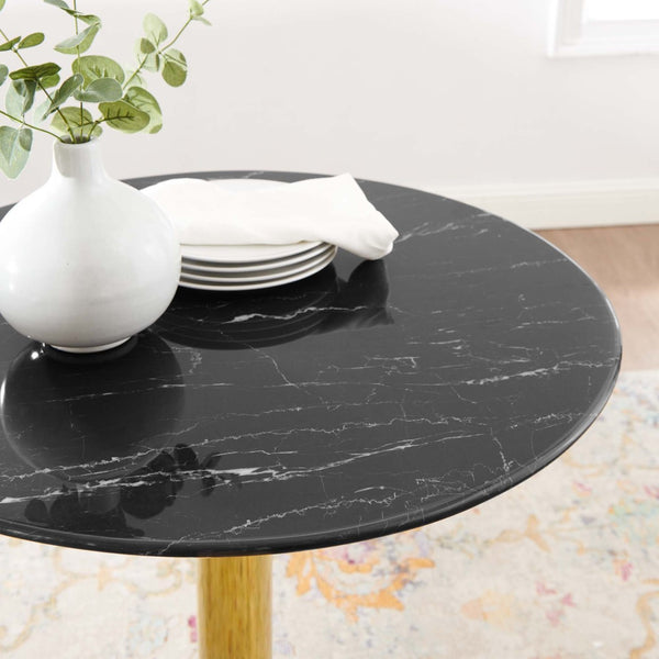 Modway Furniture Verne 28" Artificial Marble Dining Table - Elegant Gold Base, Scratch-Resistant Surface, Mid-Century Style EEI-4746-GLD-BLK