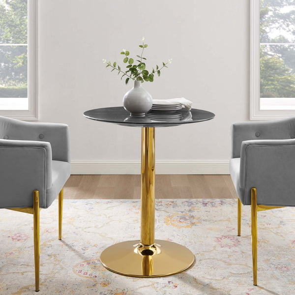 Modway Furniture Verne 28" Artificial Marble Dining Table - Elegant Gold Base, Scratch-Resistant Surface, Mid-Century Style EEI-4746-GLD-BLK