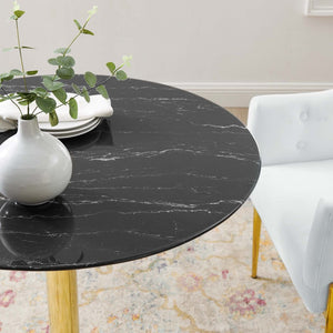 Modway Furniture Verne 35" Artificial Marble Dining Table - Modern Gold Pedestal for Elegant Dining & Entertaining EEI-4747-GLD-BLK