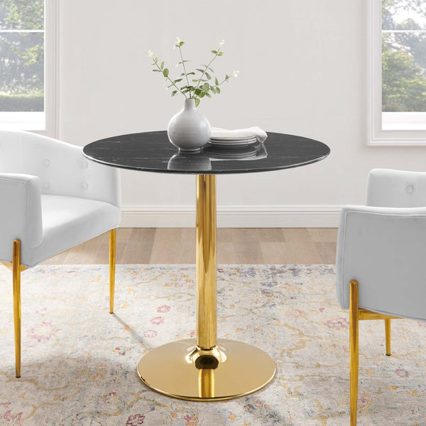 Modway Furniture Verne 35" Artificial Marble Dining Table - Modern Gold Pedestal for Elegant Dining & Entertaining EEI-4747-GLD-BLK