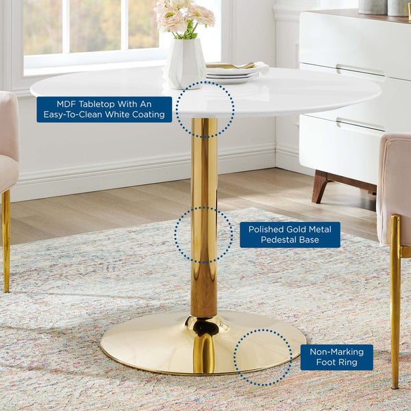 Modway Furniture Verne 40" Round Dining Table - Elegant Gold Pedestal Base & White Top for Modern Dining Spaces EEI-4748-GLD-WHI