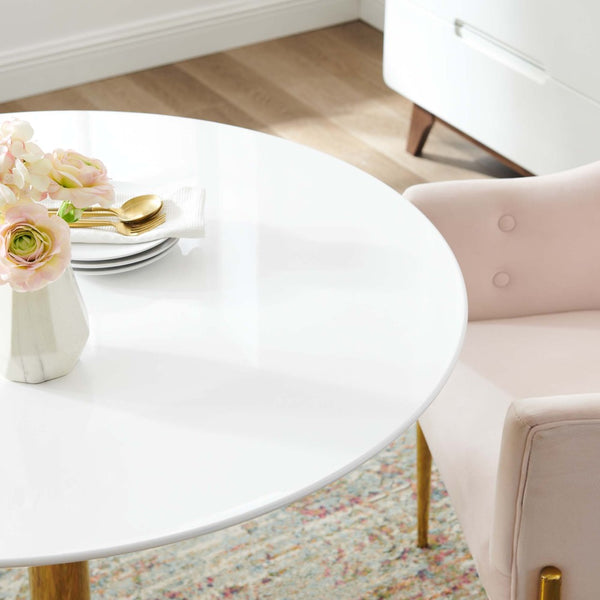 Modway Furniture Verne 40" Round Dining Table - Elegant Gold Pedestal Base & White Top for Modern Dining Spaces EEI-4748-GLD-WHI