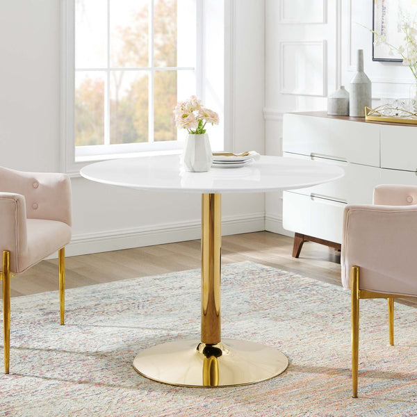 Modway Furniture Verne 40" Round Dining Table - Elegant Gold Pedestal Base & White Top for Modern Dining Spaces EEI-4748-GLD-WHI