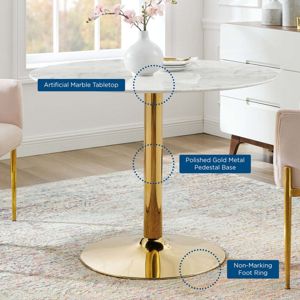 Modway Furniture Verne 40" Artificial Marble Dining Table - Sculptural Gold Base, Mid-Century Modern Elegance EEI-4749-GLD-WHI