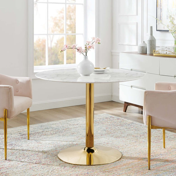 Modway Furniture Verne 40" Artificial Marble Dining Table - Sculptural Gold Base, Mid-Century Modern Elegance EEI-4749-GLD-WHI
