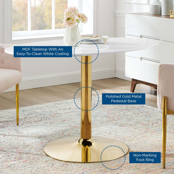 Modway Furniture Verne 48" Oval Dining Table - Elegant Mid-Century Design with Gold Base, Seats 4-6, Easy to Clean EEI-4750-GLD-WHI