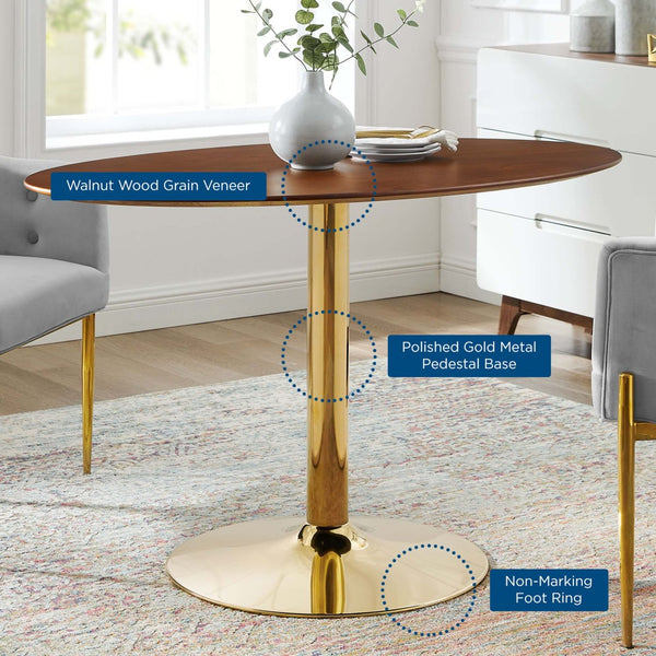Modway Furniture Verne 48" Oval Dining Table - Elegant Gold Base & Walnut Veneer, Perfect for Modern Dining Spaces EEI-4751-GLD-WAL
