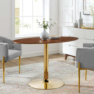 Modway Furniture Verne 48" Oval Dining Table - Elegant Gold Base & Walnut Veneer, Perfect for Modern Dining Spaces EEI-4751-GLD-WAL