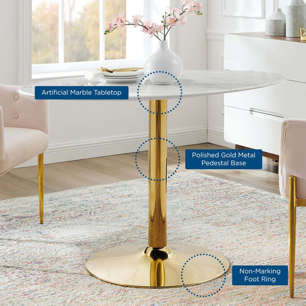Modway Furniture Verne 48" Oval Marble Dining Table with Gold Base - Modern Mid-Century Style for Elegant Dining EEI-4752-GLD-WHI