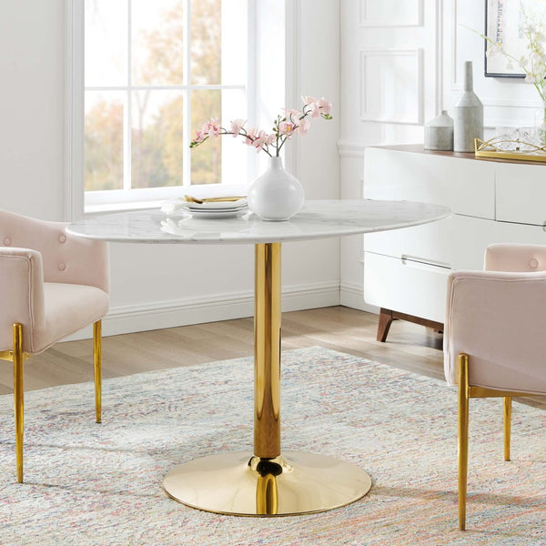 Modway Furniture Verne 48" Oval Marble Dining Table with Gold Base - Modern Mid-Century Style for Elegant Dining EEI-4752-GLD-WHI