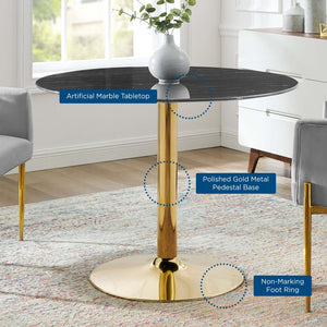 Modway Furniture Verne 40" Artificial Marble Dining Table - Elegant Gold Base, Mid-Century Design for Modern Spaces EEI-4757-GLD-BLK
