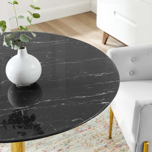 Modway Furniture Verne 40" Artificial Marble Dining Table - Elegant Gold Base, Mid-Century Design for Modern Spaces EEI-4757-GLD-BLK
