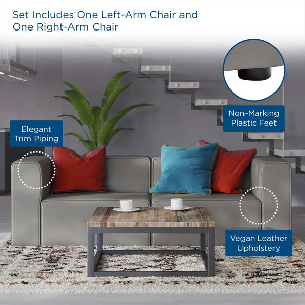 Modway Furniture Mingle 2-Piece Vegan Leather Sectional Sofa Loveseat for Modern Comfort and Flexible Living Spaces Gray EEI-4788-GRY