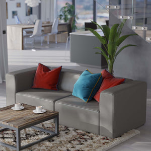 Modway Furniture Mingle 2-Piece Vegan Leather Sectional Sofa Loveseat for Modern Comfort and Flexible Living Spaces Gray EEI-4788-GRY