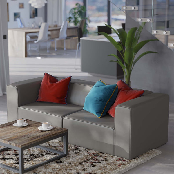 Modway Furniture Mingle 2-Piece Vegan Leather Sectional Sofa Loveseat for Modern Comfort and Flexible Living Spaces Gray EEI-4788-GRY