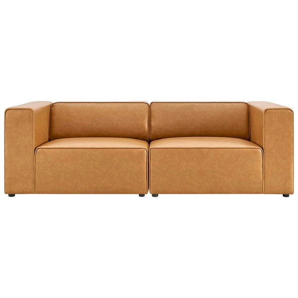 Modway Furniture Mingle 2-Piece Vegan Leather Sectional Sofa Loveseat for Modern Comfort and Flexible Living Spaces Tan EEI-4788-TAN