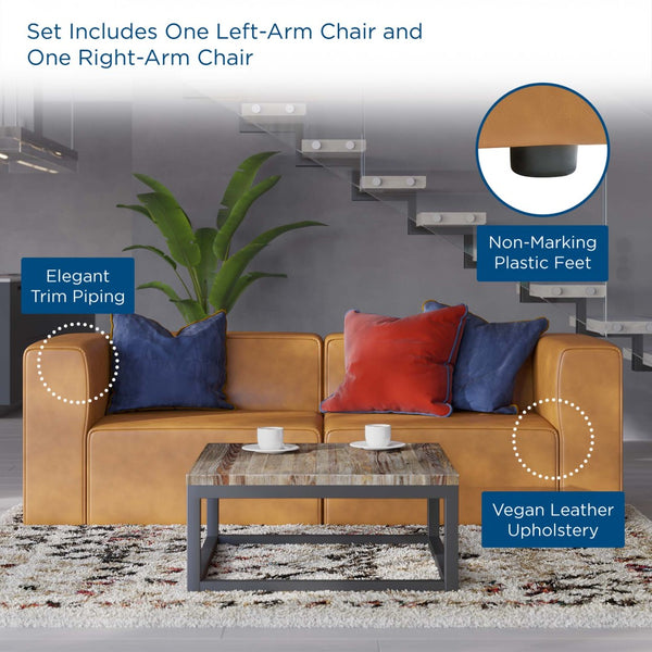 Modway Furniture Mingle 2-Piece Vegan Leather Sectional Sofa Loveseat for Modern Comfort and Flexible Living Spaces Tan EEI-4788-TAN