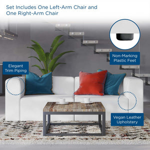 Modway Furniture Mingle 2-Piece Vegan Leather Sectional Sofa Loveseat for Modern Comfort and Flexible Living Spaces White EEI-4788-WHI