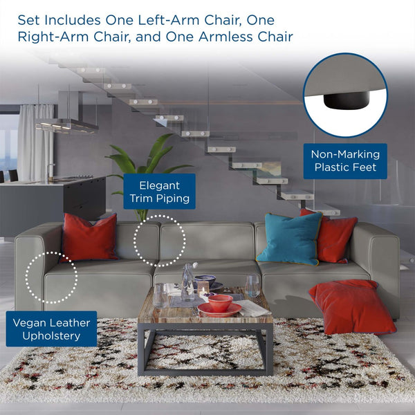 Modway Furniture Mingle 3-Piece Vegan Leather Sectional Sofa - Modern Modular Design for Flexible Comfort & Style Gray EEI-4789-GRY