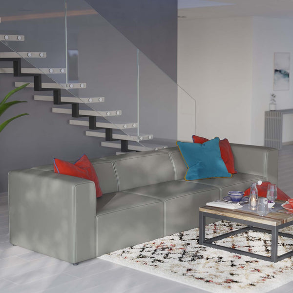 Modway Furniture Mingle 3-Piece Vegan Leather Sectional Sofa - Modern Modular Design for Flexible Comfort & Style Gray EEI-4789-GRY