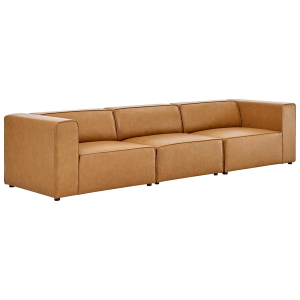 Modway Furniture Mingle 3-Piece Vegan Leather Sectional Sofa - Modern Modular Design for Flexible Comfort & Style Tan EEI-4789-TAN