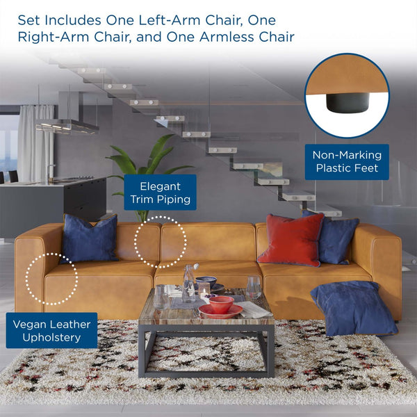 Modway Furniture Mingle 3-Piece Vegan Leather Sectional Sofa - Modern Modular Design for Flexible Comfort & Style Tan EEI-4789-TAN