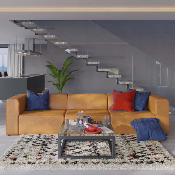 Modway Furniture Mingle 3-Piece Vegan Leather Sectional Sofa - Modern Modular Design for Flexible Comfort & Style Tan EEI-4789-TAN