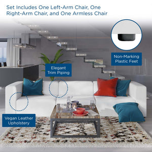 Modway Furniture Mingle 3-Piece Vegan Leather Sectional Sofa - Modern Modular Design for Flexible Comfort & Style White EEI-4789-WHI