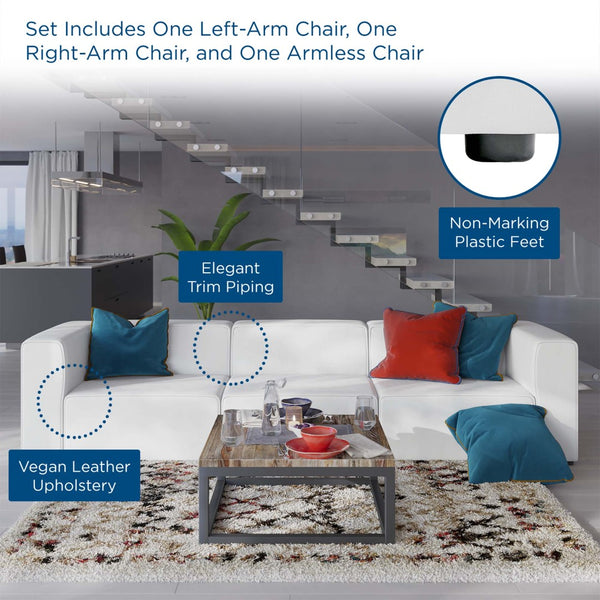 Modway Furniture Mingle 3-Piece Vegan Leather Sectional Sofa - Modern Modular Design for Flexible Comfort & Style White EEI-4789-WHI