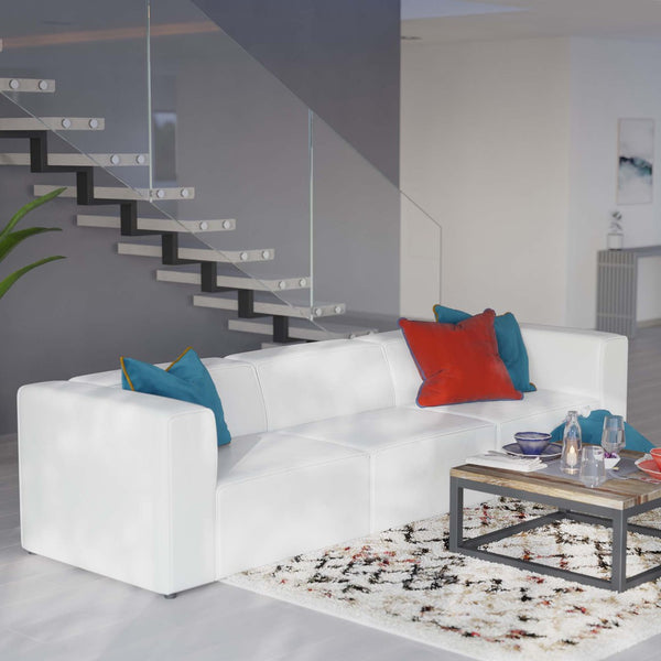 Modway Furniture Mingle 3-Piece Vegan Leather Sectional Sofa - Modern Modular Design for Flexible Comfort & Style White EEI-4789-WHI