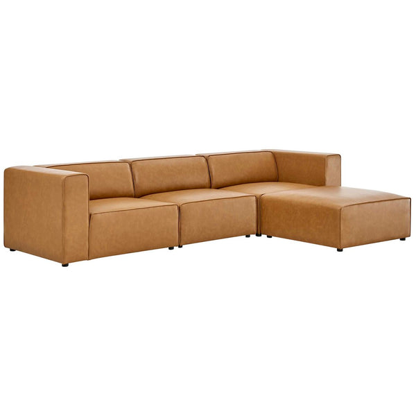 Modway Furniture Mingle Vegan Leather Sofa and Ottoman Set - Modular Comfort for Contemporary Living Spaces EEI-4790-TAN