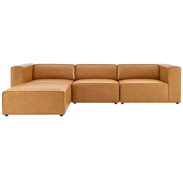 Modway Furniture Mingle Vegan Leather Sofa and Ottoman Set - Modular Comfort for Contemporary Living Spaces EEI-4790-TAN