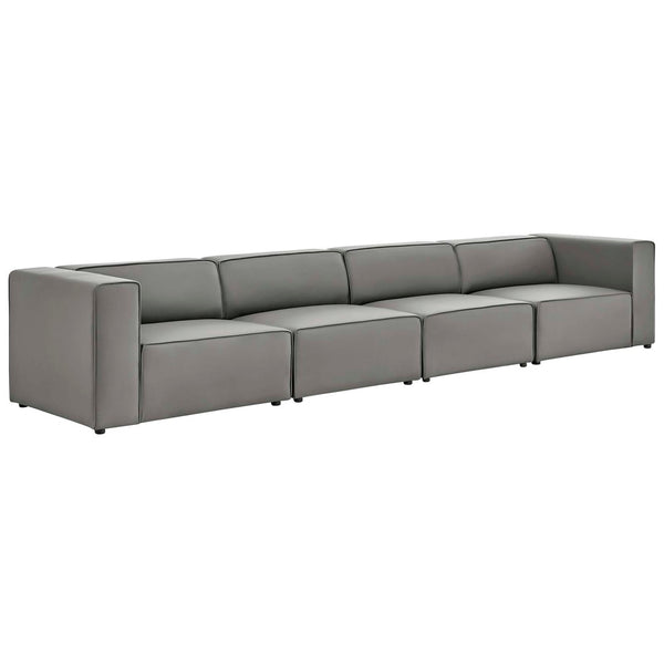 Modway Furniture Mingle 4-Piece Modular Vegan Leather Sectional Sofa for Modern Living Rooms & Relaxation Spaces Gray EEI-4793-GRY