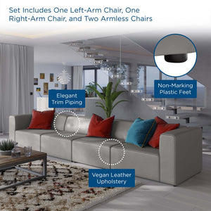 Modway Furniture Mingle 4-Piece Modular Vegan Leather Sectional Sofa for Modern Living Rooms & Relaxation Spaces Gray EEI-4793-GRY