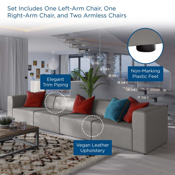 Modway Furniture Mingle 4-Piece Modular Vegan Leather Sectional Sofa for Modern Living Rooms & Relaxation Spaces Gray EEI-4793-GRY
