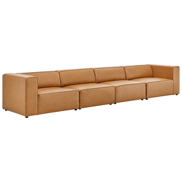 Modway Furniture Mingle 4-Piece Modular Vegan Leather Sectional Sofa for Modern Living Rooms & Relaxation Spaces Tan EEI-4793-TAN