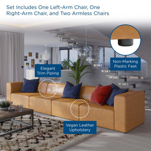 Modway Furniture Mingle 4-Piece Modular Vegan Leather Sectional Sofa for Modern Living Rooms & Relaxation Spaces Tan EEI-4793-TAN