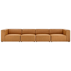 Modway Furniture Mingle 4-Piece Modular Vegan Leather Sectional Sofa for Modern Living Rooms & Relaxation Spaces Tan EEI-4793-TAN