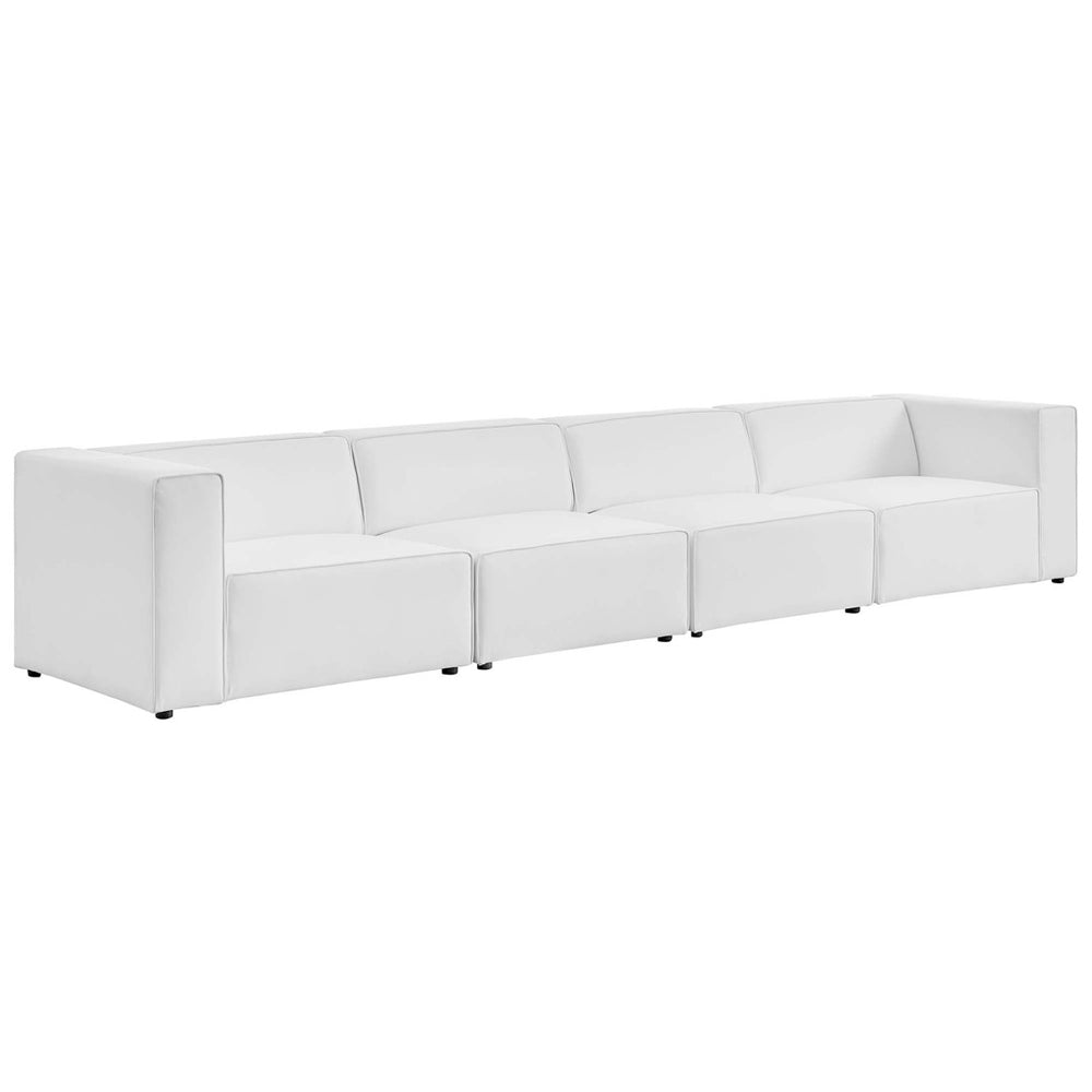 Modway Furniture Mingle 4-Piece Modular Vegan Leather Sectional Sofa for Modern Living Rooms & Relaxation Spaces White EEI-4793-WHI