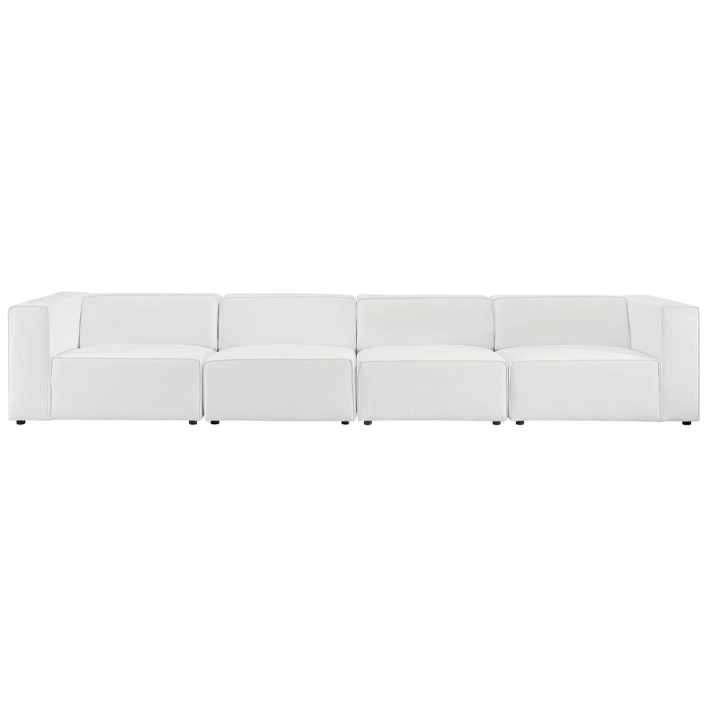 Modway Furniture Mingle 4-Piece Modular Vegan Leather Sectional Sofa for Modern Living Rooms & Relaxation Spaces White EEI-4793-WHI