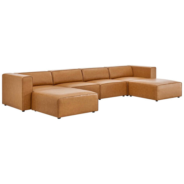 Modway Furniture Mingle 4-Piece Vegan Leather Sofa Set with 2 Ottomans – Modern Modular Comfort for Any Space EEI-4794-TAN