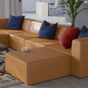 Modway Furniture Mingle 4-Piece Vegan Leather Sofa Set with 2 Ottomans – Modern Modular Comfort for Any Space EEI-4794-TAN