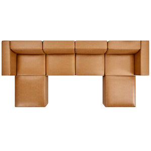 Modway Furniture Mingle 4-Piece Vegan Leather Sofa Set with 2 Ottomans – Modern Modular Comfort for Any Space EEI-4794-TAN