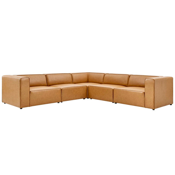 Modway Furniture Mingle 5-Piece Vegan Leather Sectional Sofa - Luxurious Modular Design for Stylish Living Spaces Tan EEI-4795-TAN