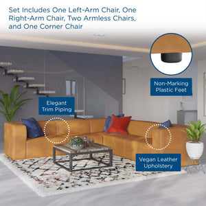 Modway Furniture Mingle 5-Piece Vegan Leather Sectional Sofa - Luxurious Modular Design for Stylish Living Spaces Tan EEI-4795-TAN
