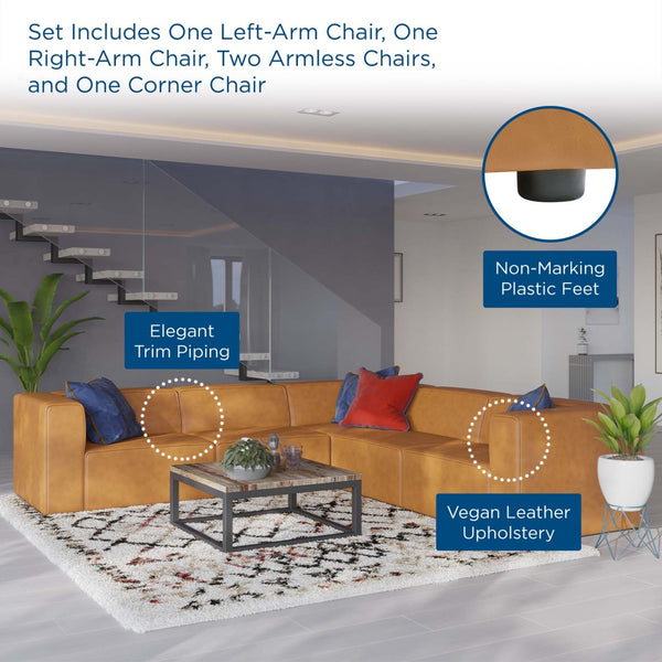 Modway Furniture Mingle 5-Piece Vegan Leather Sectional Sofa - Luxurious Modular Design for Stylish Living Spaces Tan EEI-4795-TAN