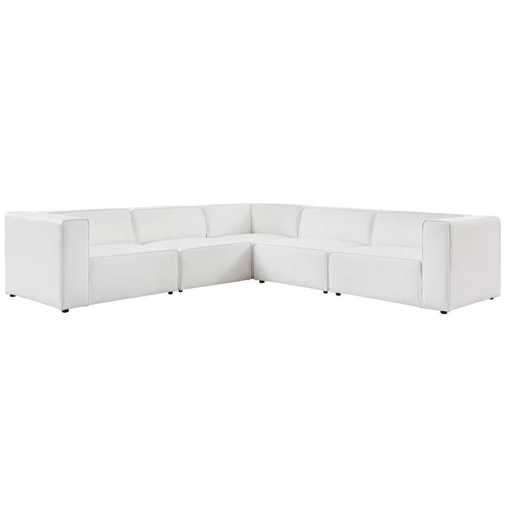 Modway Furniture Mingle 5-Piece Vegan Leather Sectional Sofa - Luxurious Modular Design for Stylish Living Spaces White EEI-4795-WHI