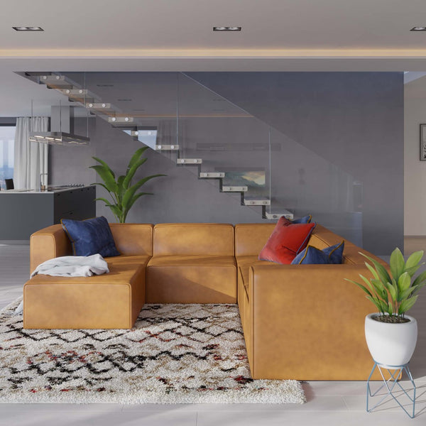 Modway Furniture Mingle 6-Piece Vegan Leather Modular Furniture Set – Stylish, Comfortable, and Easy to Reconfigure! EEI-4796-TAN